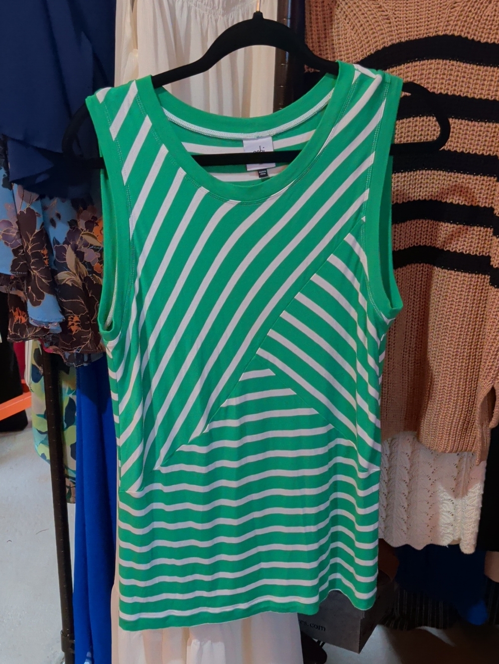 CAbi Green & White Striped Sleeveless Tank Top
